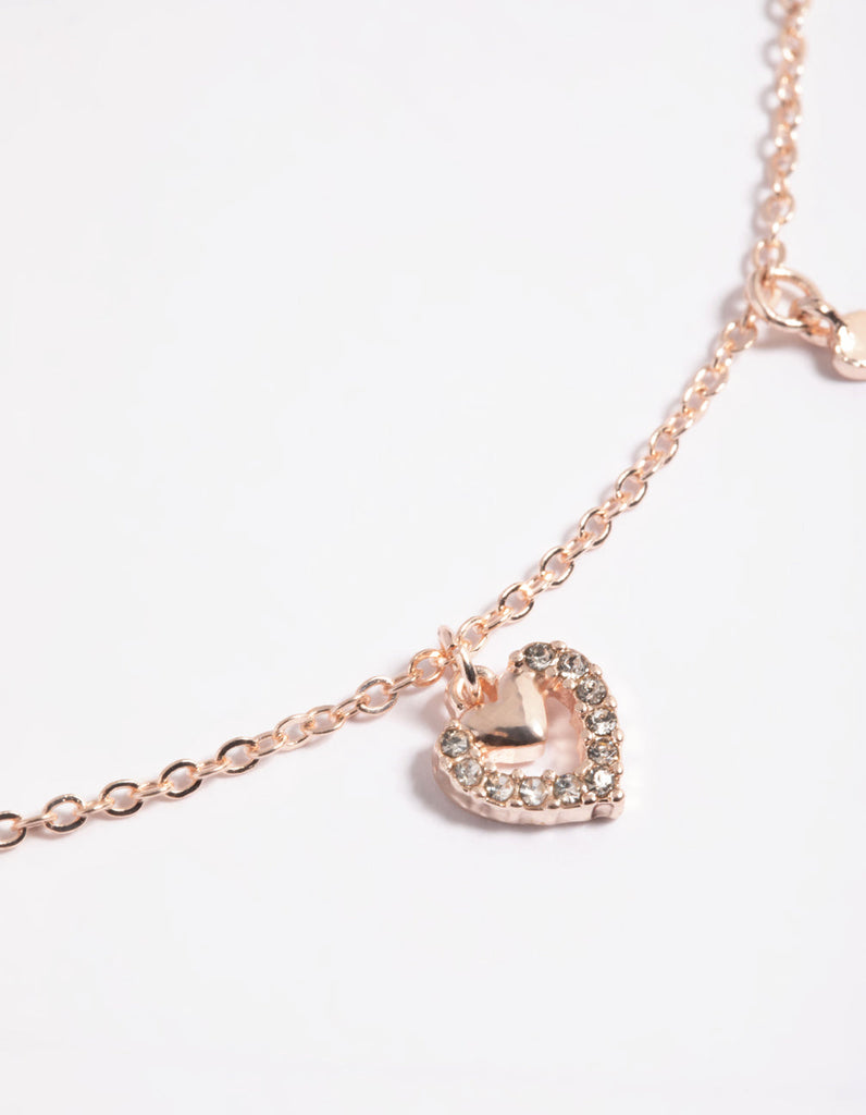 Rose Gold Heart Droplet Necklace & Earrings Set
