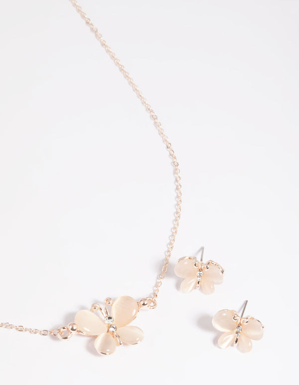 Blush Butterfly Necklace & Earrings Set