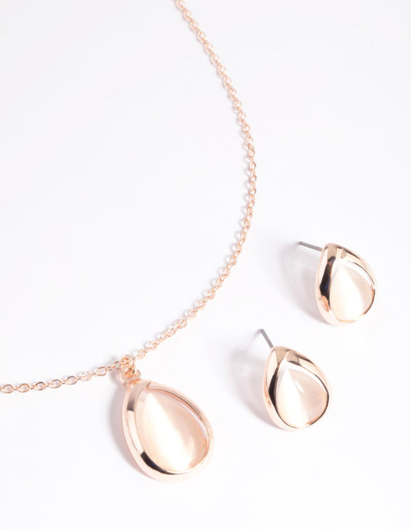 Blush Cats Eye Necklace & Earrings Set