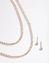 Rose Gold Diamante Layered Necklace & Earrings Set - link has visual effect only