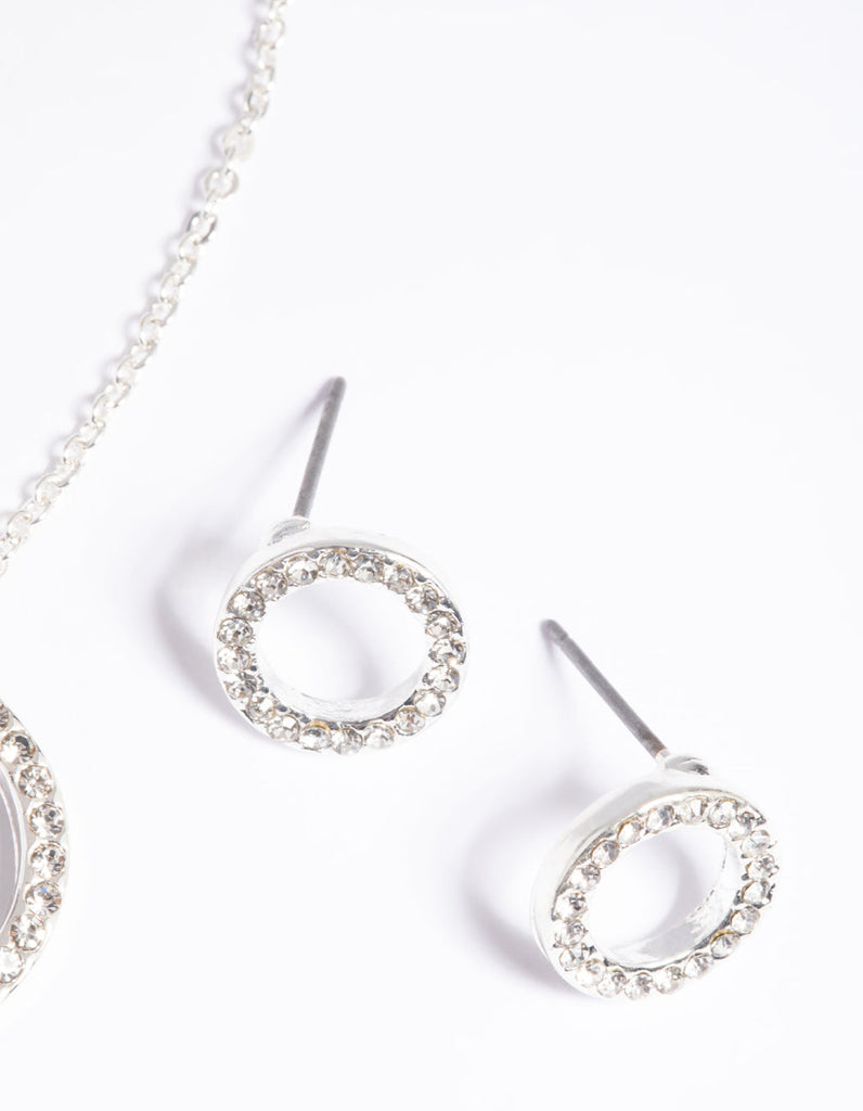 Silver Circle Diamante Necklace & Earrings Set