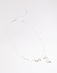 Silver Diamante Infinity Necklace & Earrings Set - link has visual effect only