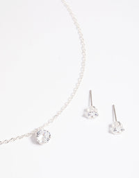 Silver Dainty Diamante Necklace & Earrings Set - link has visual effect only