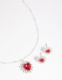 Red Heart Stone Necklace & Earrings Set - link has visual effect only