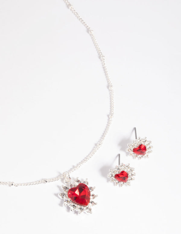 Red Heart Stone Necklace & Earrings Set