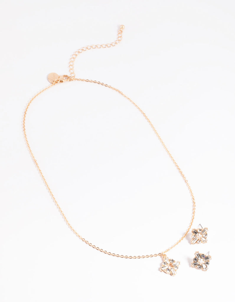 Gold Square Diamante Necklace & Earrings Set