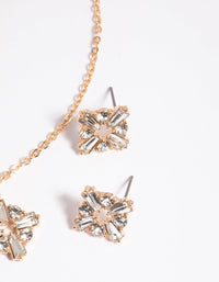 Gold Square Diamante Necklace & Earrings Set - link has visual effect only