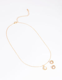 Gold Pearl Stone Necklace & Earrings Set - link has visual effect only