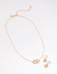 Gold Interlocked Heart Necklace & Earrings Set - link has visual effect only