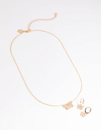 Gold Diamante Butterfly Necklace & Huggie Earrings Set - link has visual effect only
