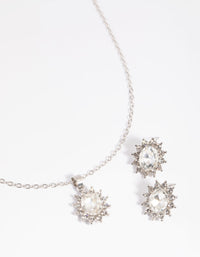 Rhodium Diamante Princess Stone Necklace & Earrings Set - link has visual effect only