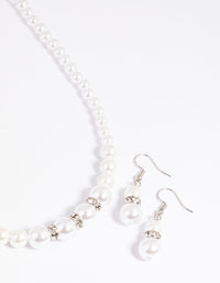 Rhodium Pearl Diamante Necklace & Earrings Set - link has visual effect only