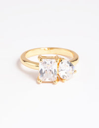 Gold Plated Cubic Zirconia Emerald Cut Ring - link has visual effect only