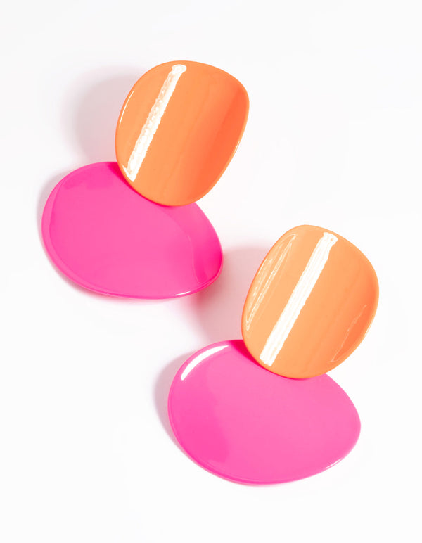 Glossy Orange Disc Drop Earrings