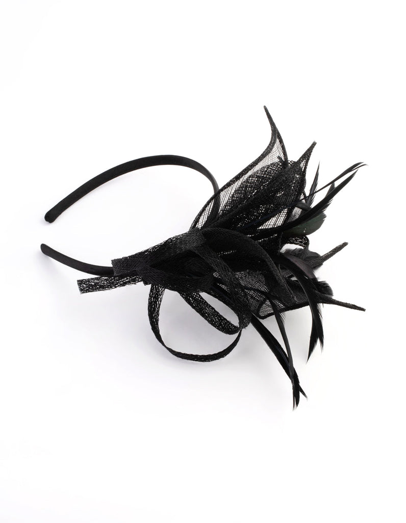 Black Petal Looped Mesh Sinamay Fascinator