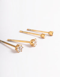 Gold Plated Stainless Steel Cubic Zirconia Plain Stud Earring Pack - link has visual effect only