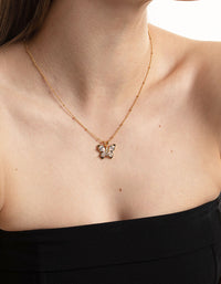 Waterproof Gold Plated Stainless Steel Cubic Zirconia Butterfly Necklace - link has visual effect only