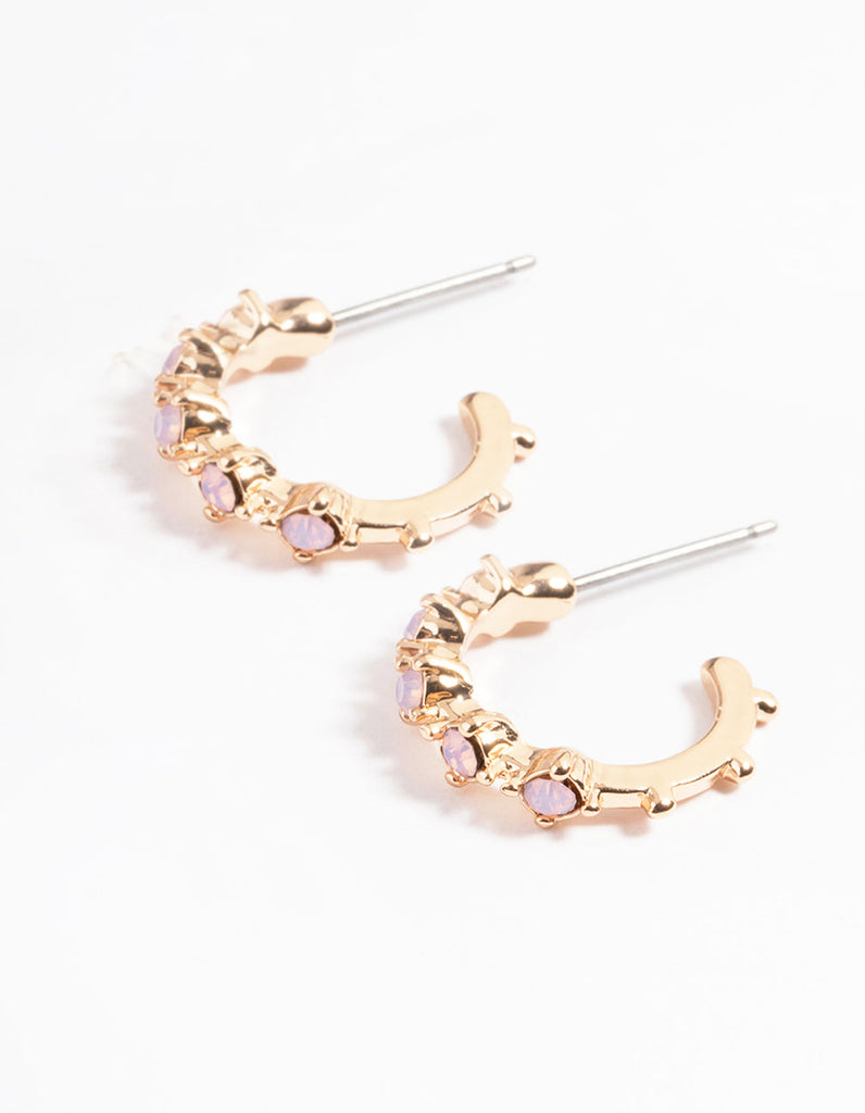 Gold Dainty Stone Huggie Earrings