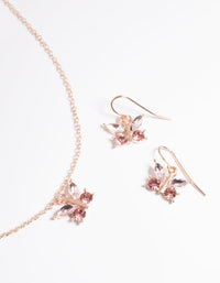 Rose Gold Diamante Butterfly Necklace & Earrings Set - link has visual effect only