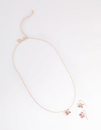 Rose Gold Diamante Butterfly Necklace & Earrings Set - link has visual effect only
