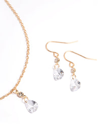 Gold Cubic Zirconia Pear Drop Necklace & Earrings Set - link has visual effect only