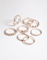 Rose Gold Diamante Row Mix Ring 8-Pack - link has visual effect only