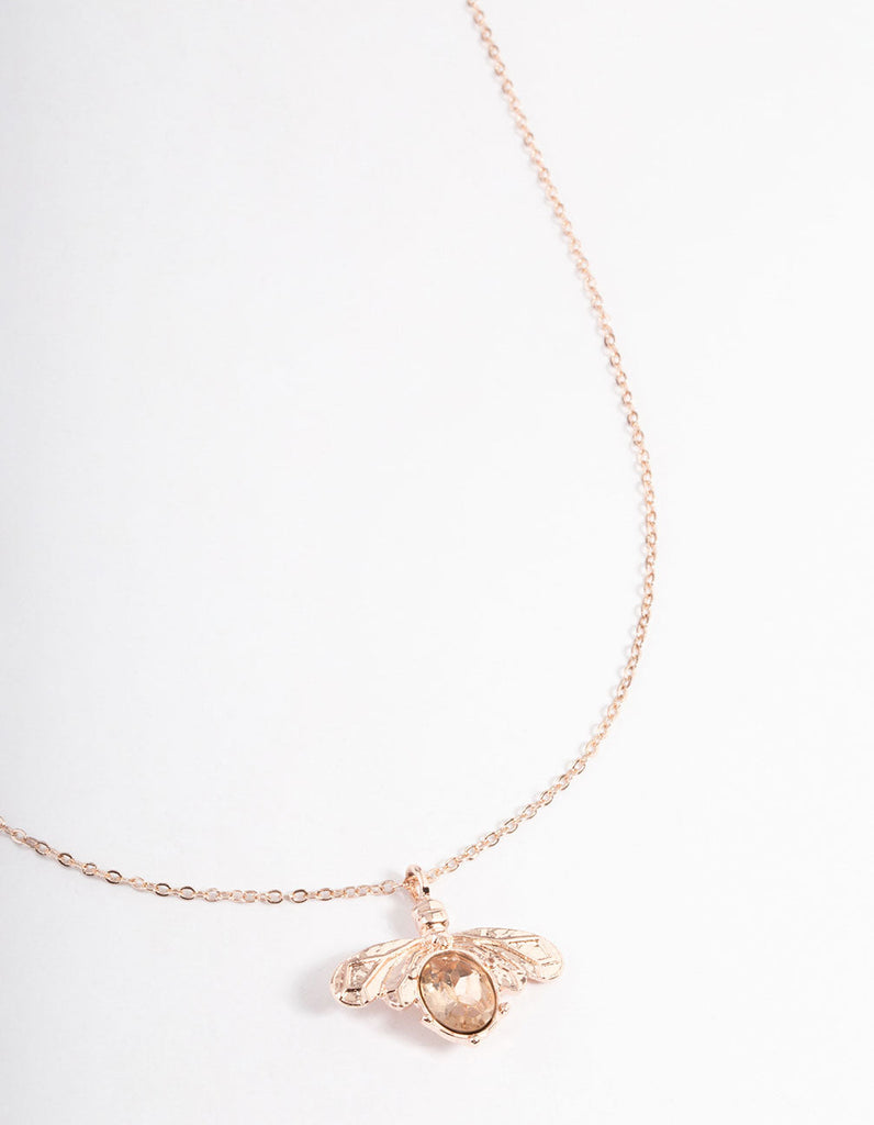 Rose Gold Diamante Bee Necklace