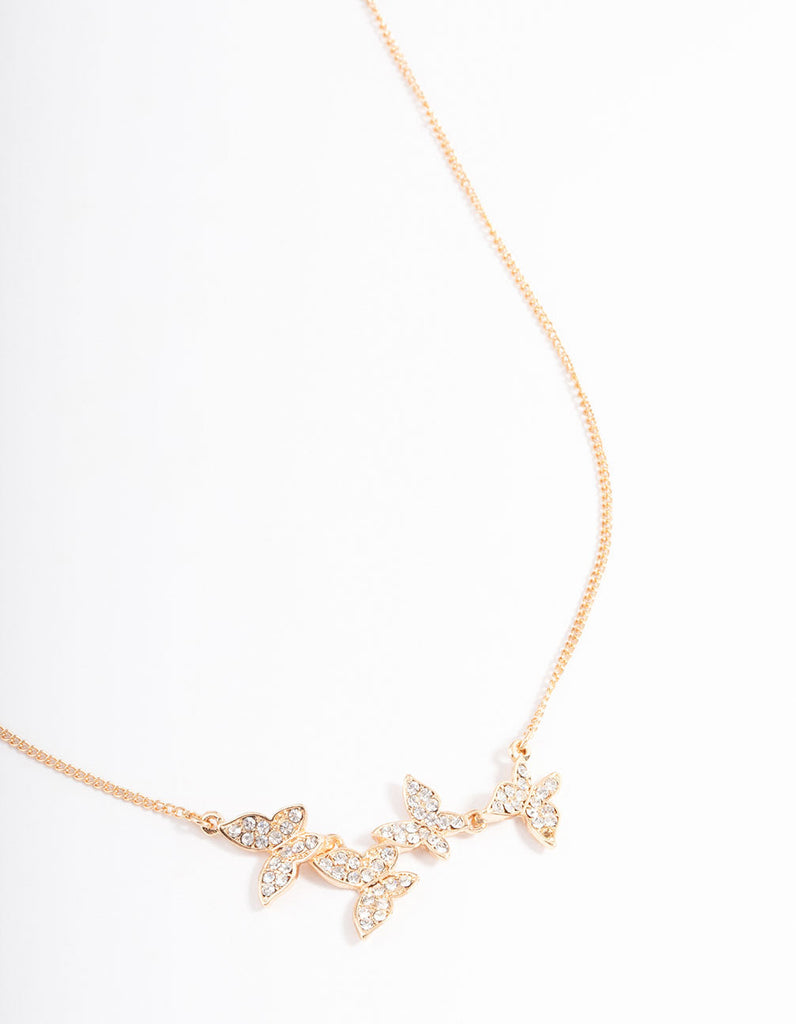 Gold Diamante Butterfly Necklace