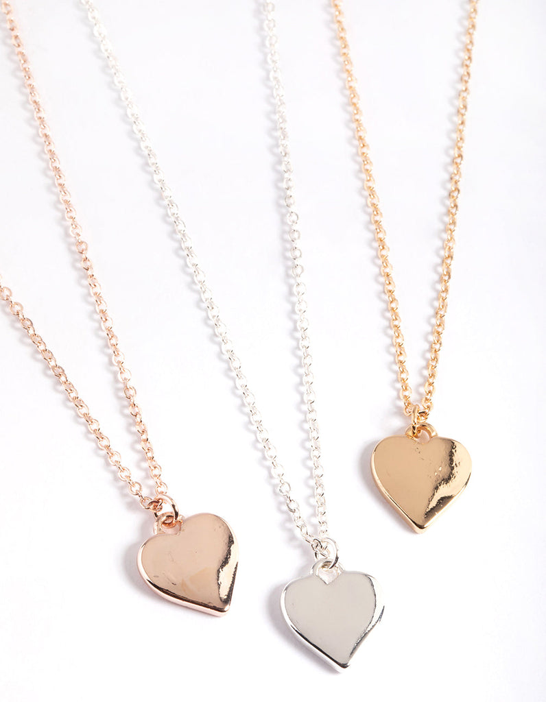 Mixed Metal Polished Heart Necklace Pack