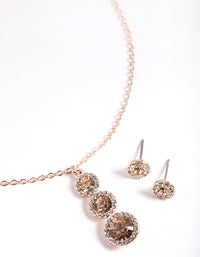 Rose Gold Round Halo Drop Necklace & Stud Earrings - link has visual effect only