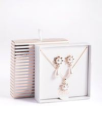 Rose Gold Pearl Flower Necklace & Drop Earrings - link has visual effect only