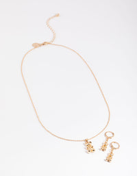 Gold Gummy Bear Necklace & Huggie Earrings - link has visual effect only