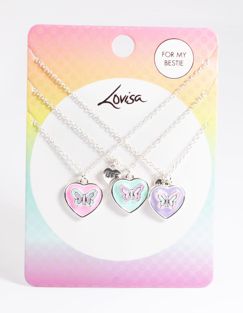 Kids Pastel Butterfly Heart BFF Necklace Pack