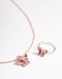 Kids Pink Diamante Butterfly Necklace & Ring Set - link has visual effect only