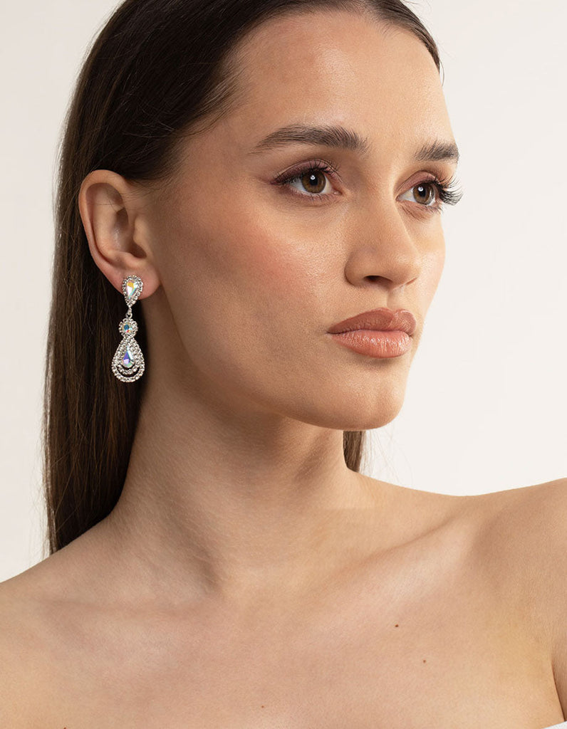 Silver Flower Stud Teardrop Earrings