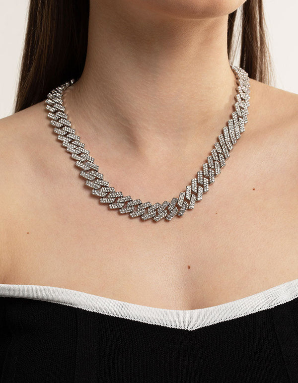 Silver Plated Chain Linked Diamante Necklace | Karen Millen