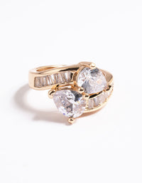 Gold Cubic Zirconia Pear Crossover Ring - link has visual effect only