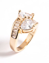 Gold Cubic Zirconia Pear Crossover Ring - link has visual effect only