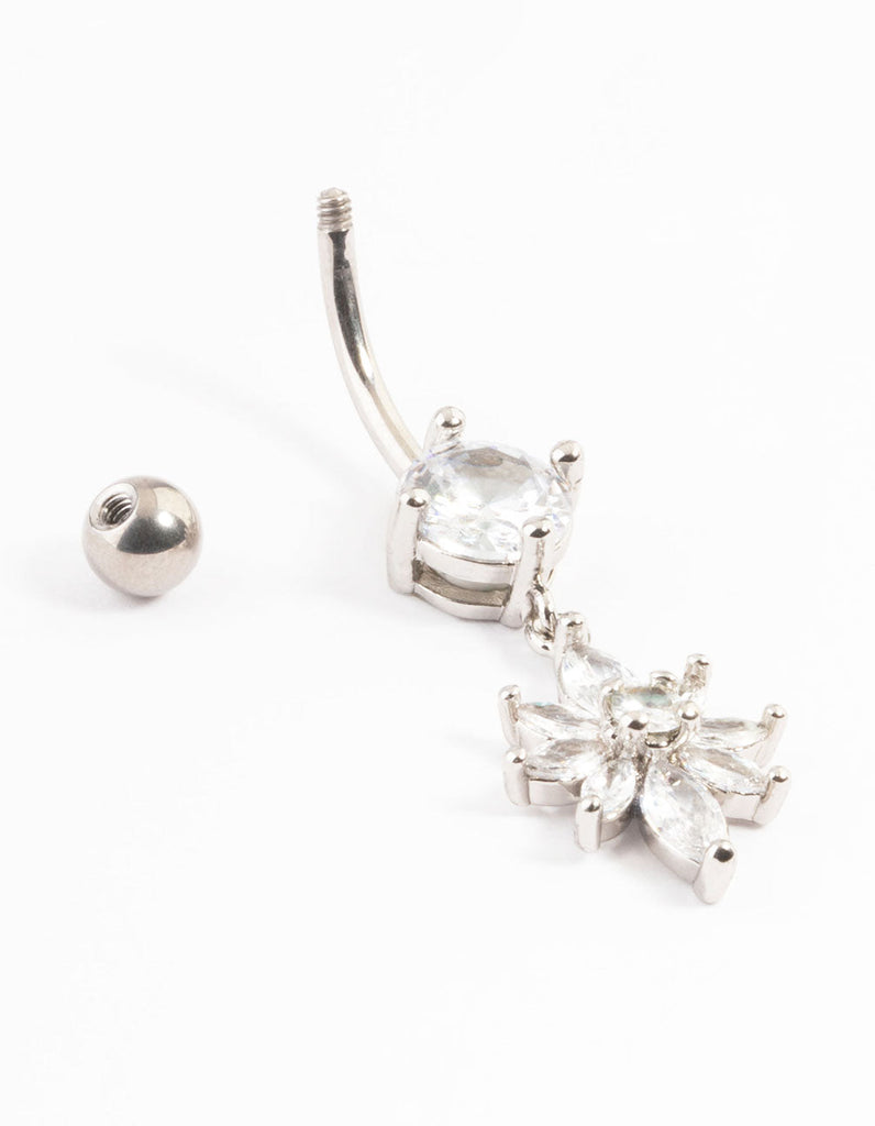 Titanium Cubic Zirconia Eight Petal Flower Belly Ring