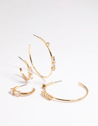 Gold Plated Cubic Zirconia Teardrop 2 Size Hoop Earrings - link has visual effect only