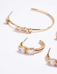 Gold Plated Cubic Zirconia Teardrop 2 Size Hoop Earrings - link has visual effect only