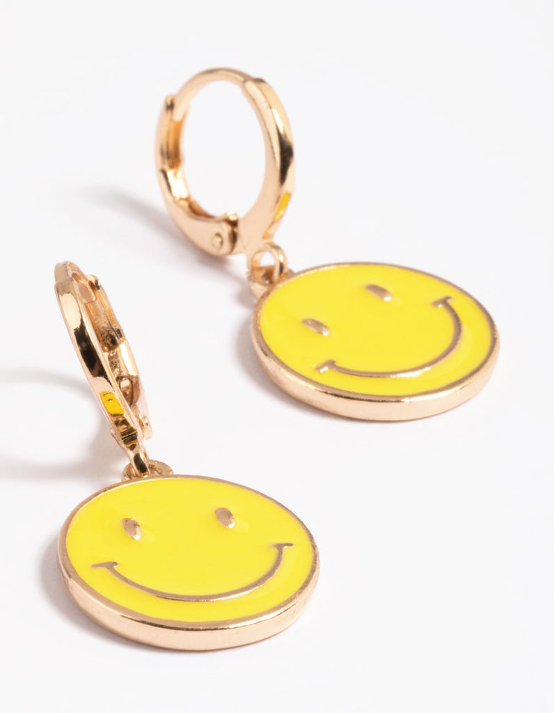 Yellow Smiley Face Huggie Earrings
