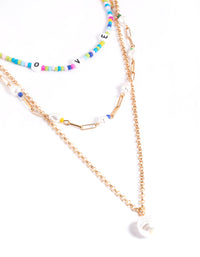 Gold 3 Row Love Mix Bead Pearl Necklace - link has visual effect only