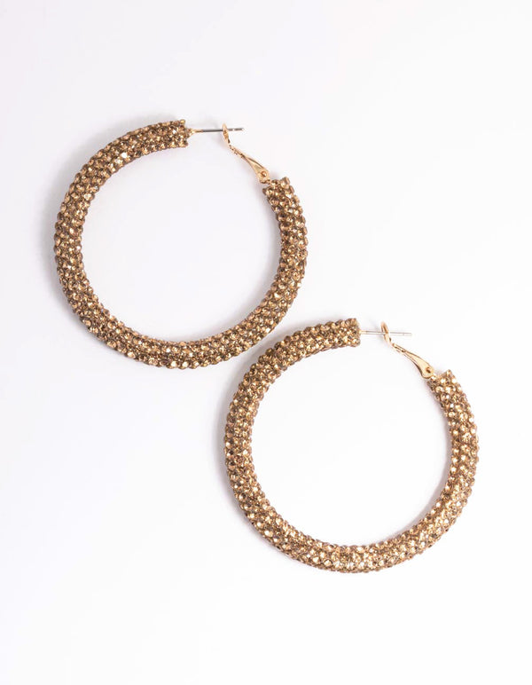 Gold Diamante 40mm Crystal Hoop Earrings