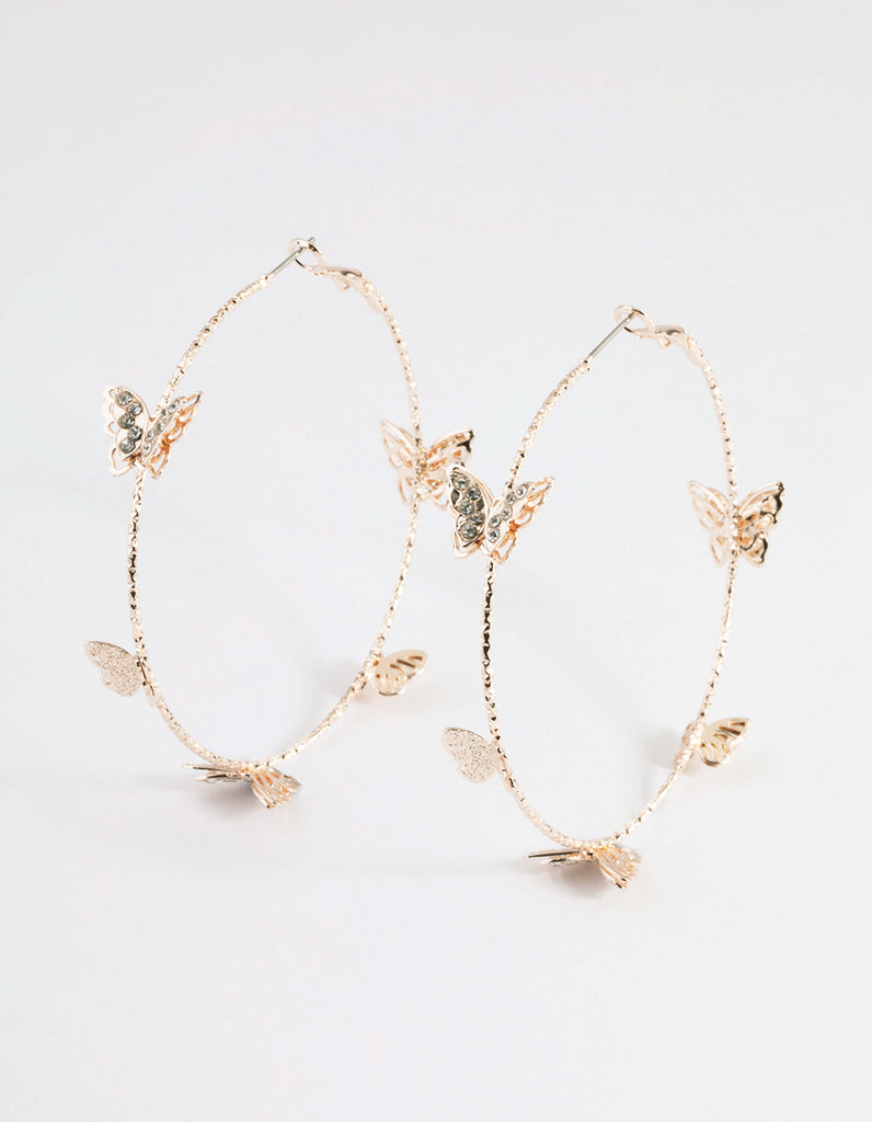 Rose Gold 70cm Butterfly Hoop Earrings