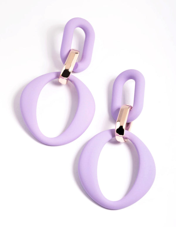 Lilac Rubber Coat Link Drop Earrings