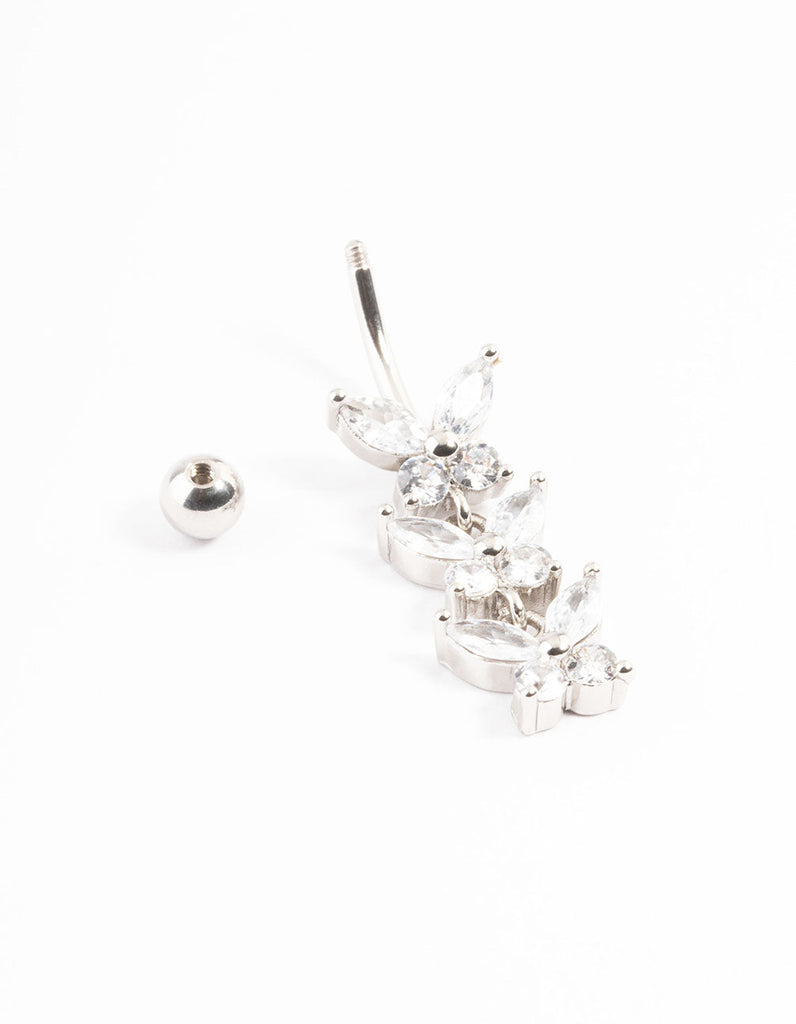 Surgical Steel Cubic Zirconia 3 Butterfly Belly Bar