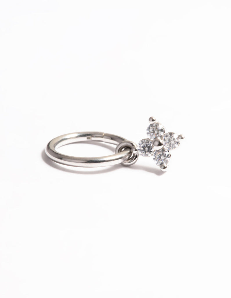 Surgical Steel Cubic Zirconia Flower Clicker Ring