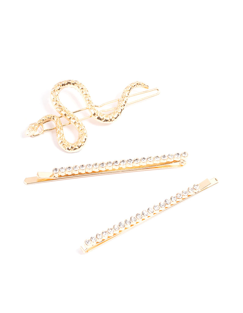Gold Diamante & Snake Clips Pack