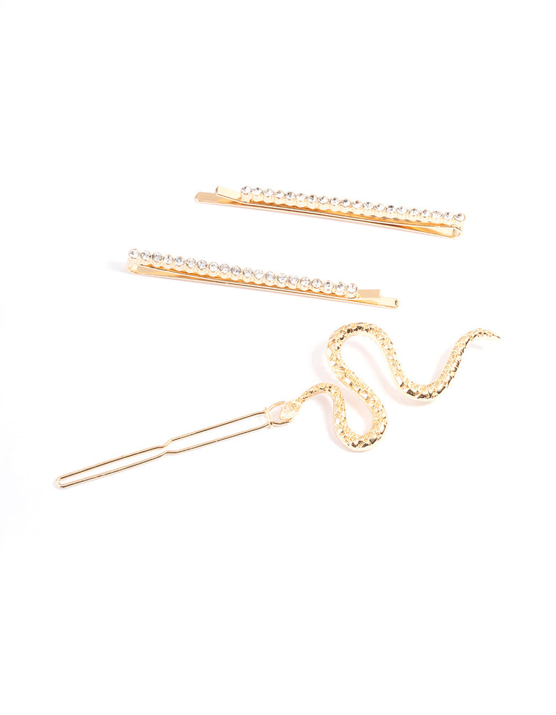 Gold Diamante & Snake Clips Pack